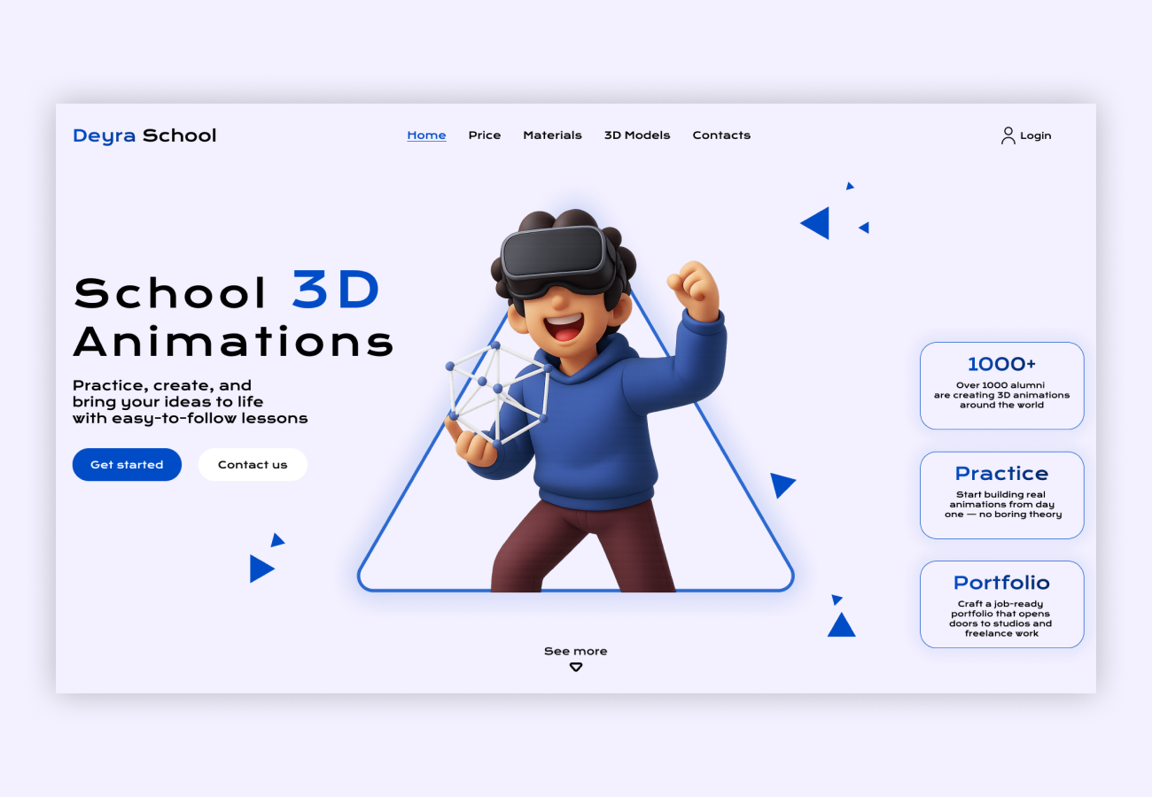 Landing page design for 3D modeling online course