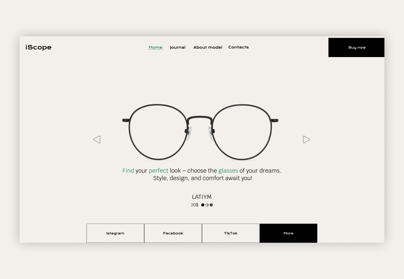 eCommerce website design for small business glasses store