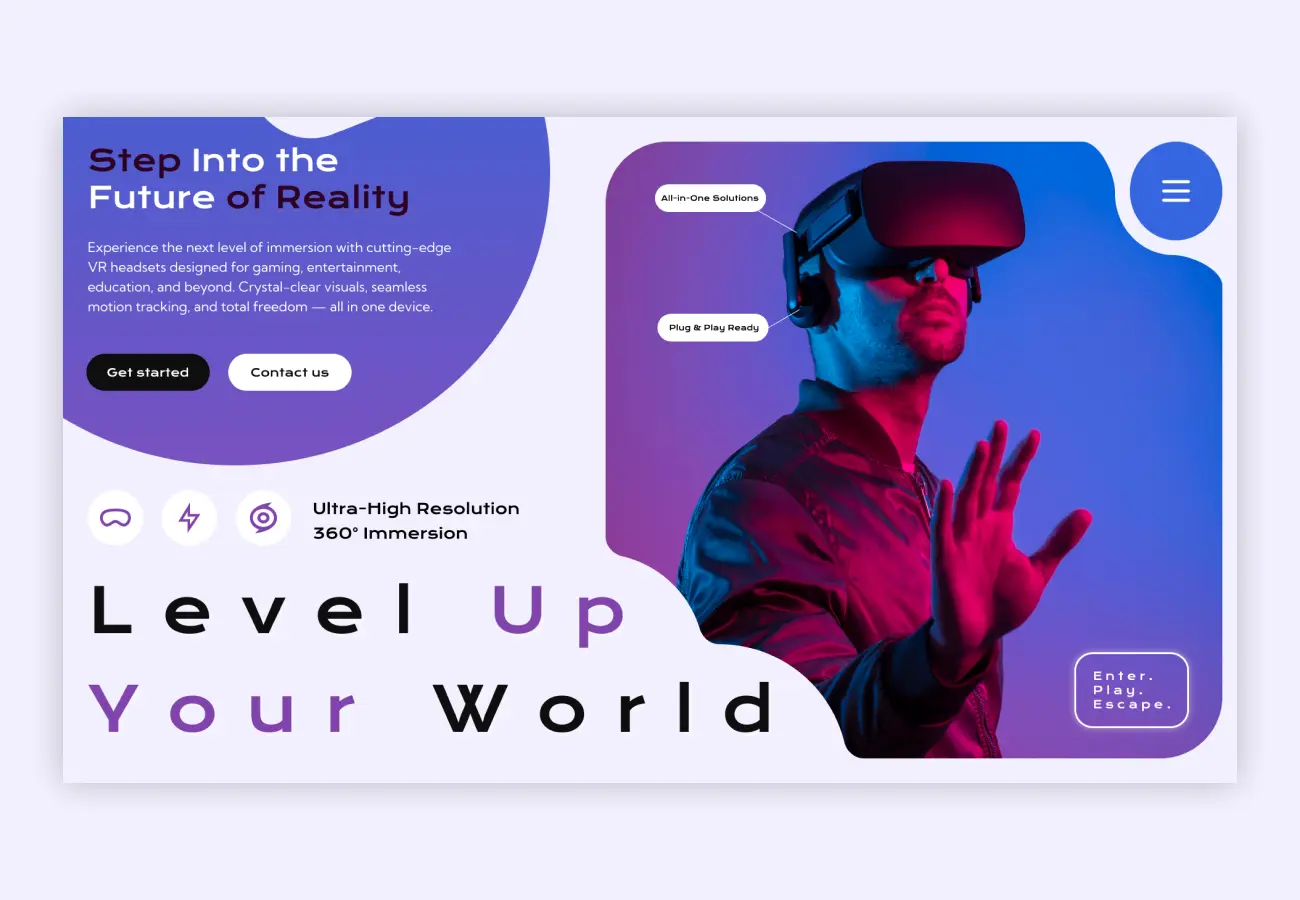 page design for VR glasses product
